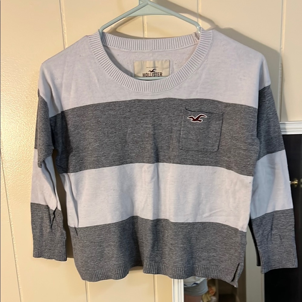Hollister Striped Sweater in Gray and White
